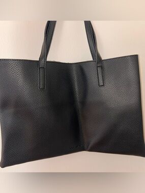 Vince Camuto Black Pebbled Leather Shoulder Tote